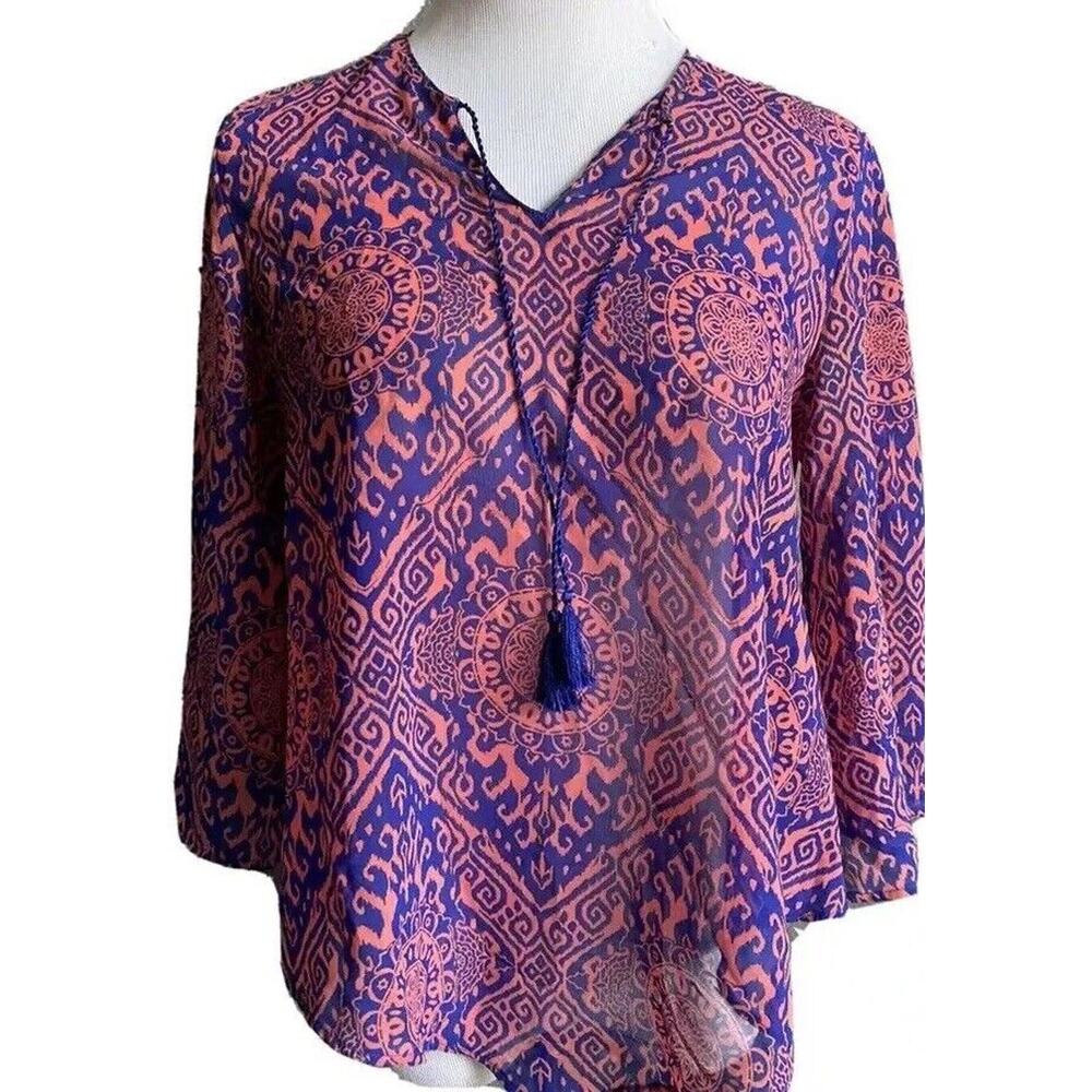 Banana Republic Tassel Top Blouse Women Xs Beach Batik Boho sheer Swimsuit Cover